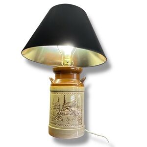 Vintage Crock Lamp Country Rustic Cottagecore Log Home Trees Brown Black Ceramic